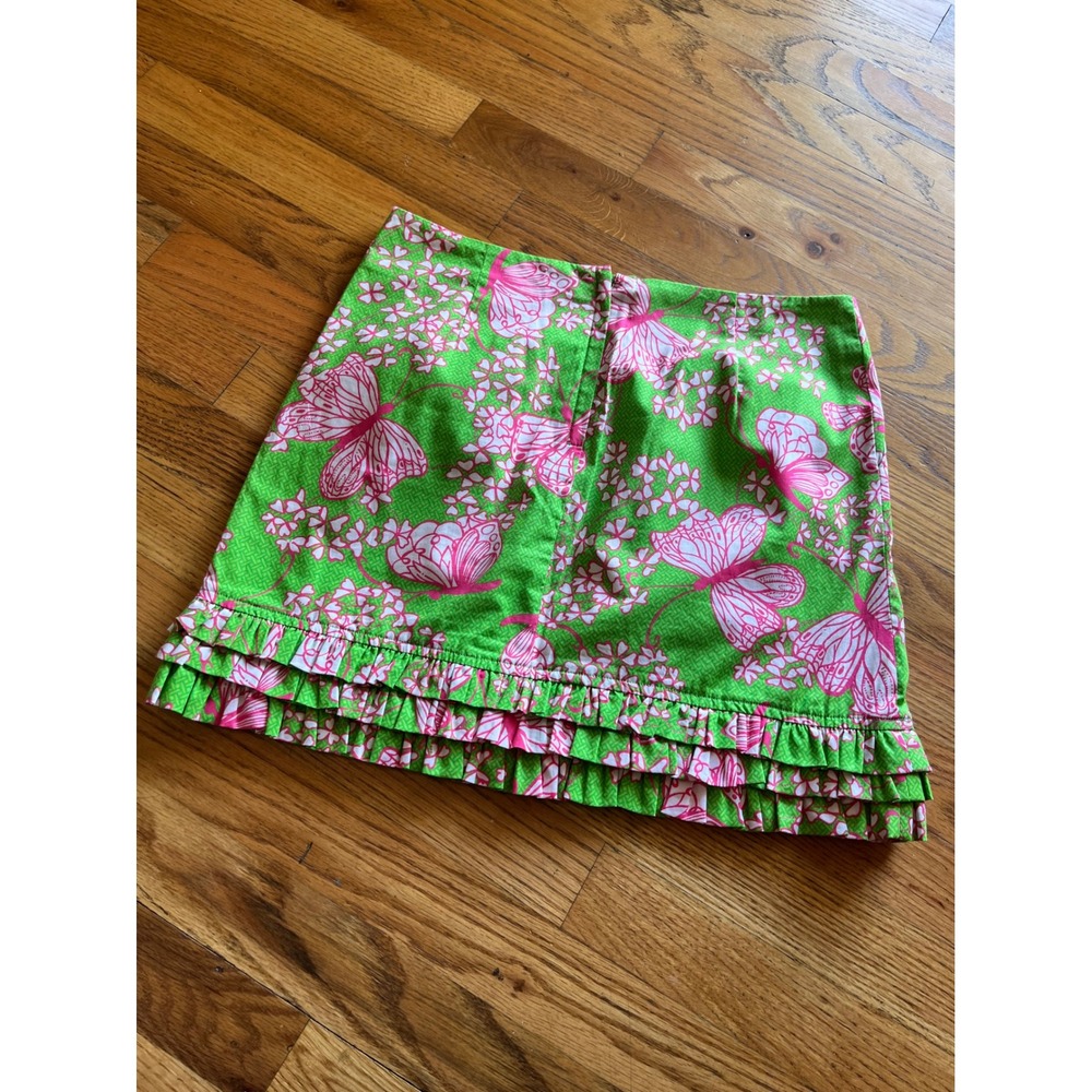 Lilly Pulitzer Pink Green Butterfly Print Ruffle Hem Mini Skirt - Picture 5 of 7